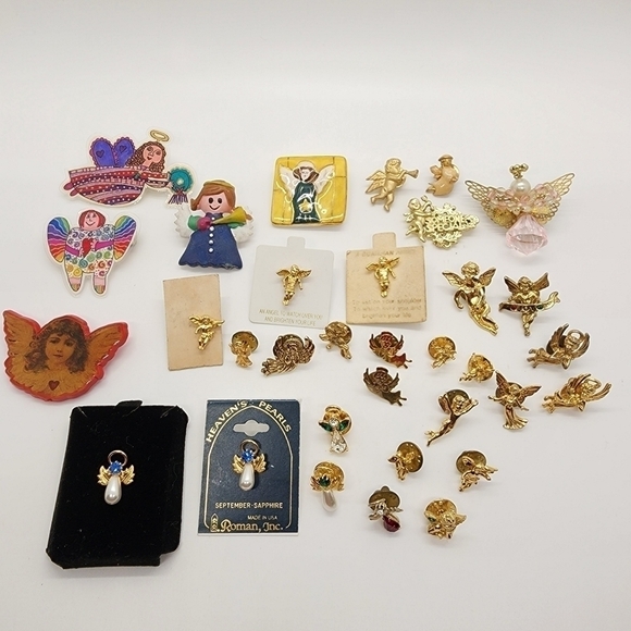 Vtg bulk Lot of 33 resellers Angel cupid Cherub pinback pin lapel brooch - Picture 1 of 12